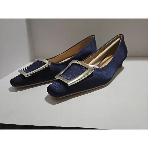 Metal Buckle Satin Low Heel (Lucia) C.Paravano Blue size women's 8 - Picture 5 of 14